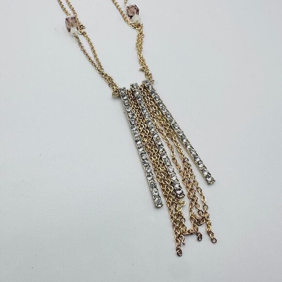 Amrita Singh Gold-Tone Necklace with Pink Resin & Crystal Beads, Tassel Pendant - Picture 2 of 7